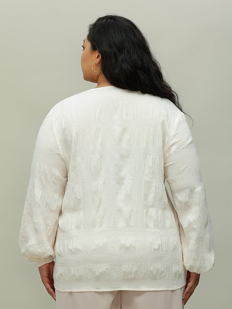 Button Pleated V-neck Shirt