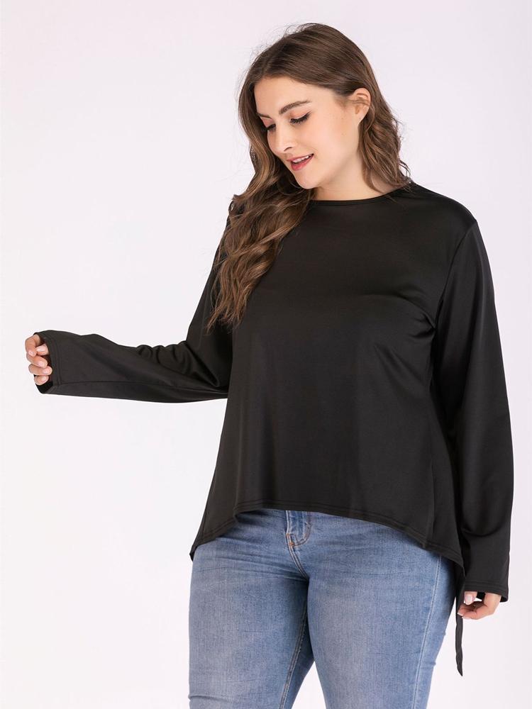 Solid Color Irregular Hem Split Backless T-shirt