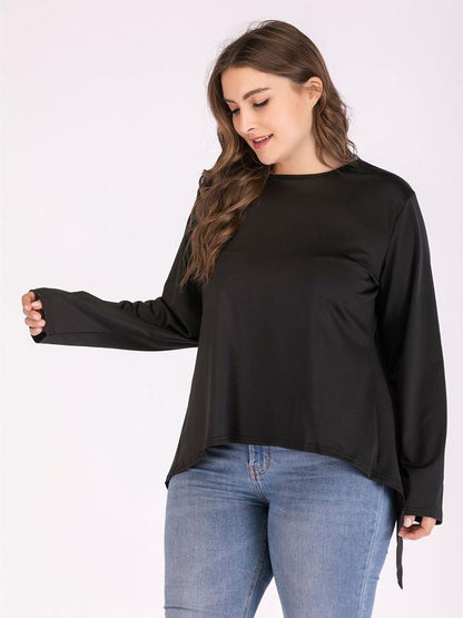 Solid Color Irregular Hem Split Backless T-shirt