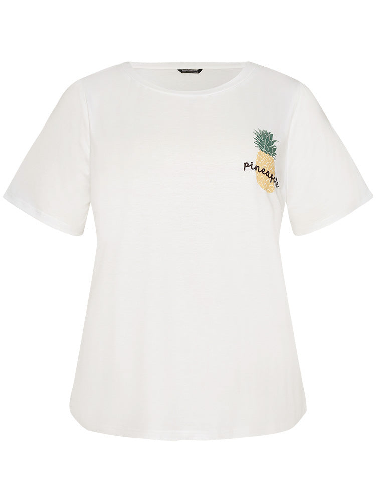 Pineapple Print Round Neck Sleep Top