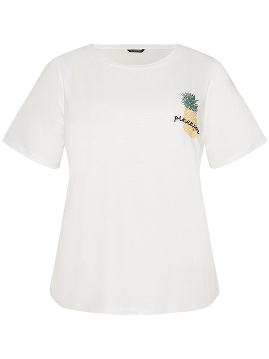 Pineapple Print Round Neck Sleep Top