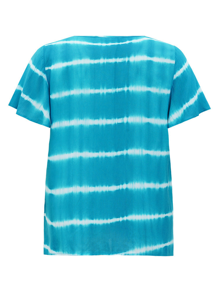 Tie Dye Contrast Trim Striped Blouse