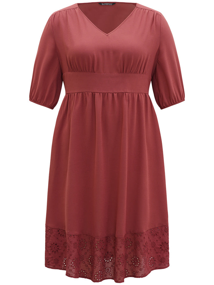 Plain Elastic Cuffs Pocket Laser Cut Dress