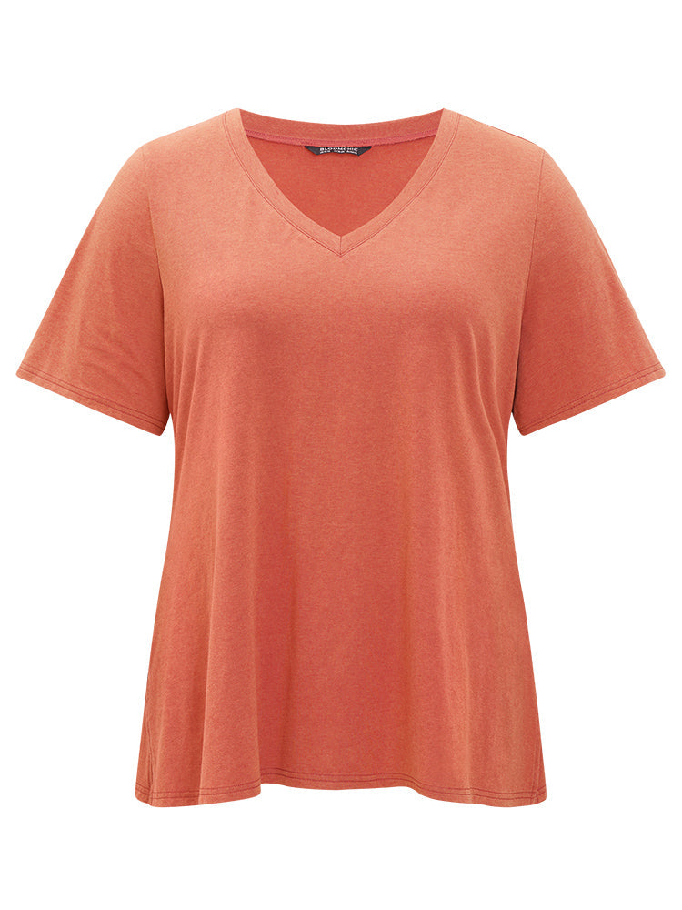 Solid Split Hem Vintage V Neck T-shirt