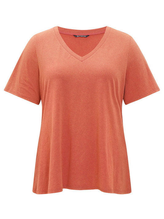 Solid Split Hem Vintage V Neck T-shirt