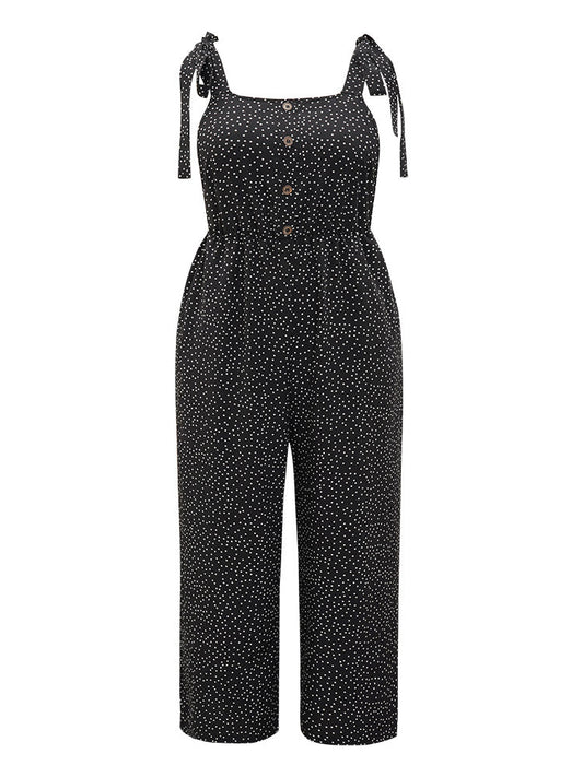 Polka Dot Pocket Button Detail Overall Jumpsuit