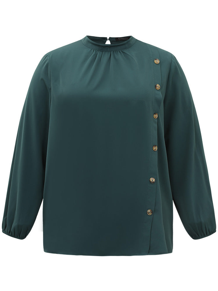 Anti-Wrinkle Asymmetrical Button Gathered Blouse