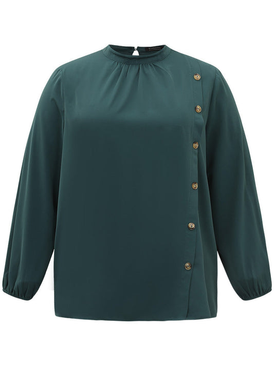 Anti-Wrinkle Asymmetrical Button Gathered Blouse