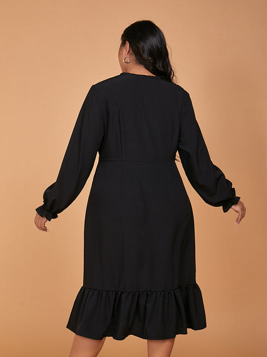 Front Button Ruffle Hem Dress