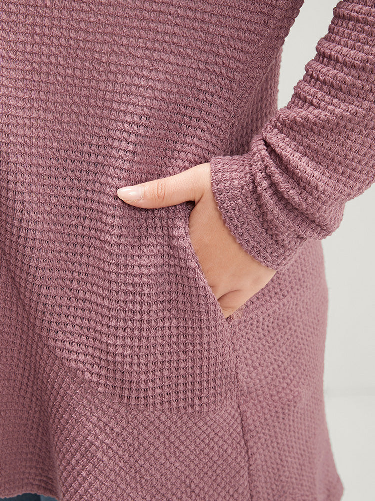 Plain Shawl Collar Pocket Waffle Knit Open Front Coat