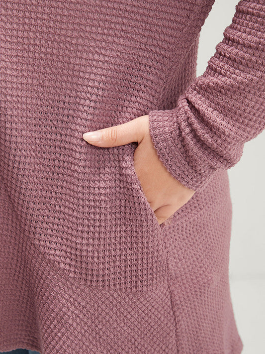 Plain Shawl Collar Pocket Waffle Knit Open Front Coat