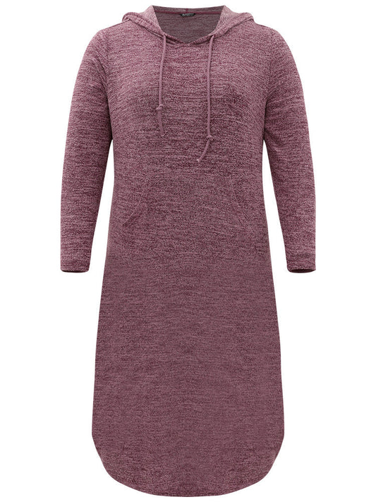 Plain Heather Pocket Split Hem Hooded Dress
