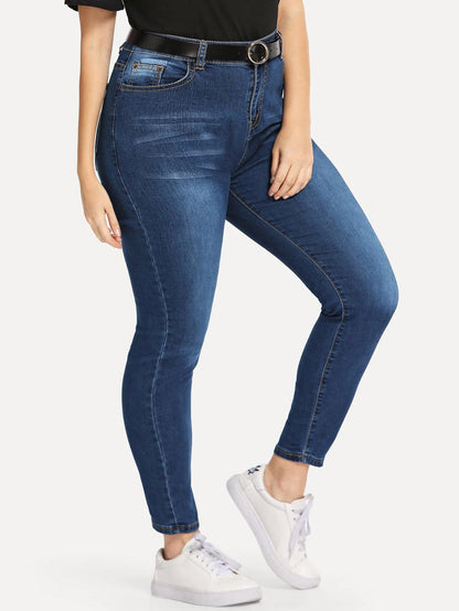 Bleach Wash Skinny Jeans Without Belted