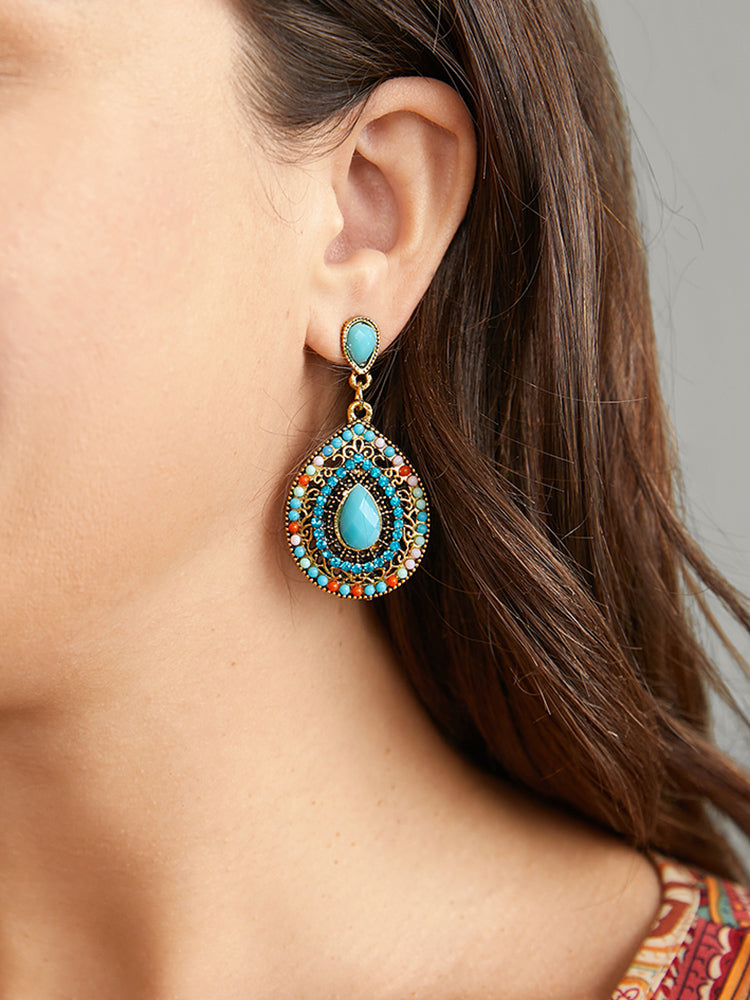 Bandana Rhinestone Water Drop Earrings