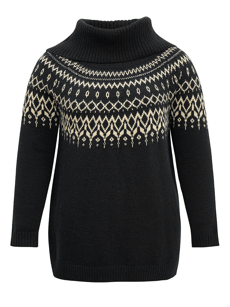 Bandana Print Turtle Neck Elastic Cuffs Pullover