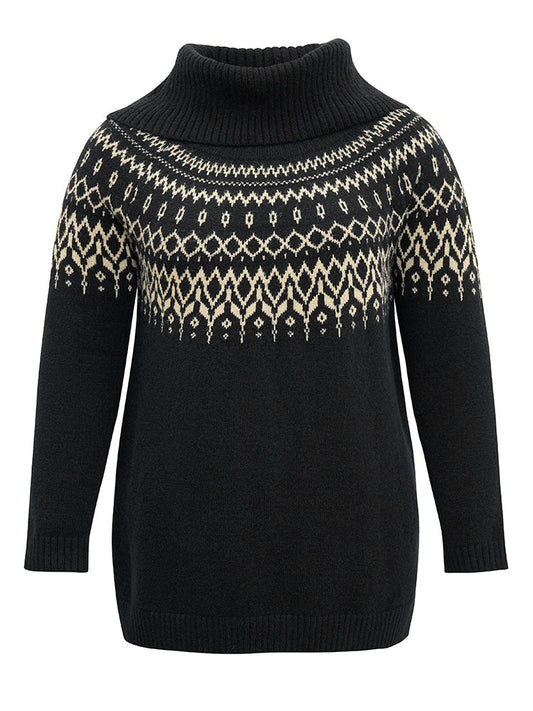 Bandana Print Turtle Neck Elastic Cuffs Pullover