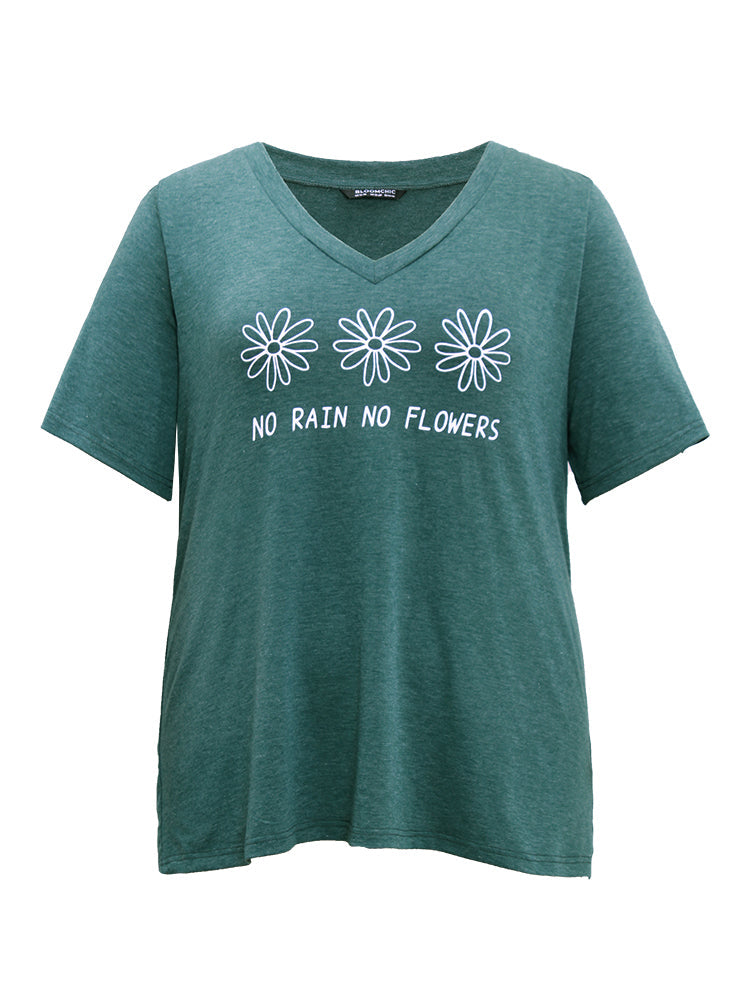 Natural & Letter Graphic V Neck T-shirt