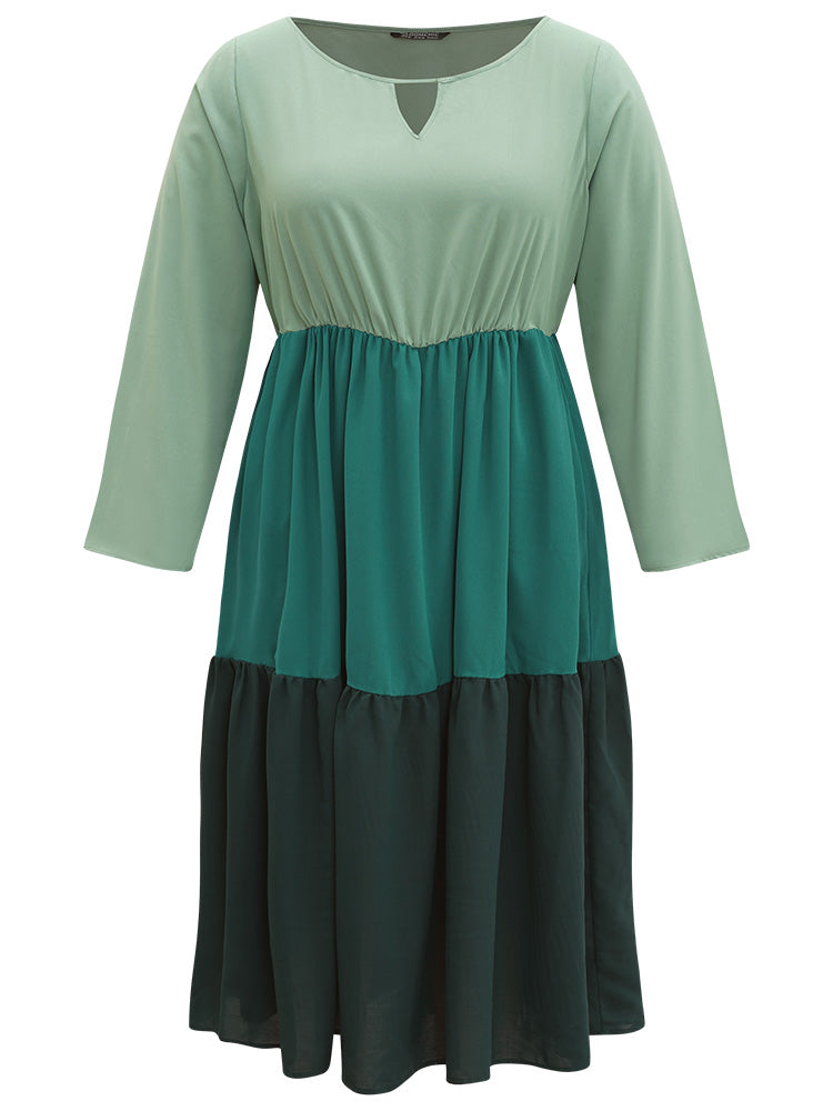 Colorblock Contrast Keyhole Layered Hem Dress