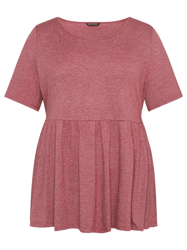 Supersoft Essentials Plain Heather Gathered Crew Neck Ruffle Hem T-shirt