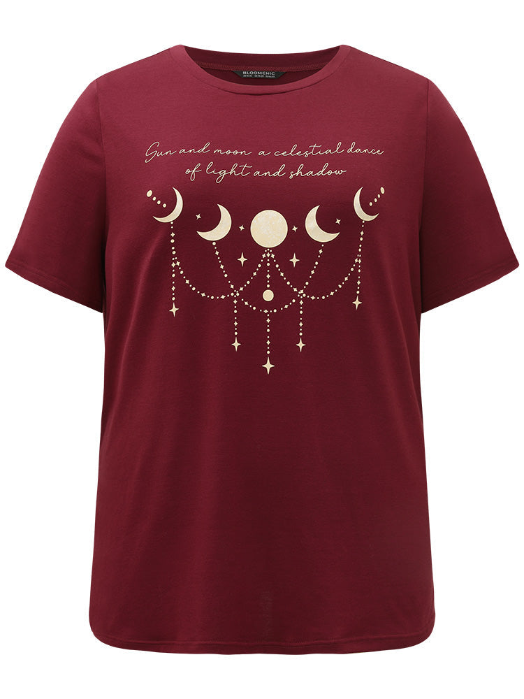 Moon & Star Print Round Neck T-shirt
