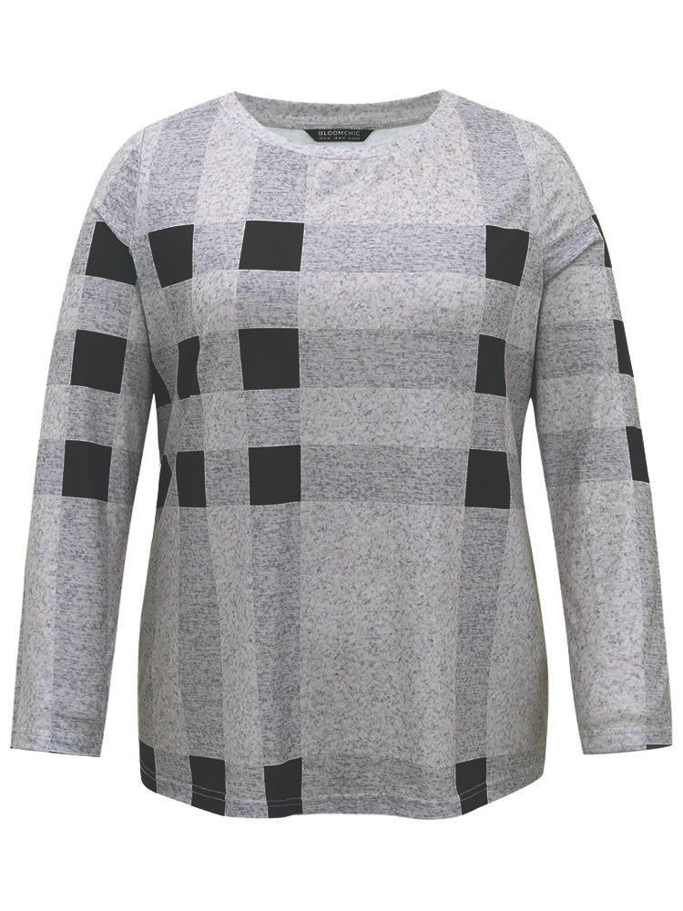 Plaid Print Contrast Round Neck T-shirt