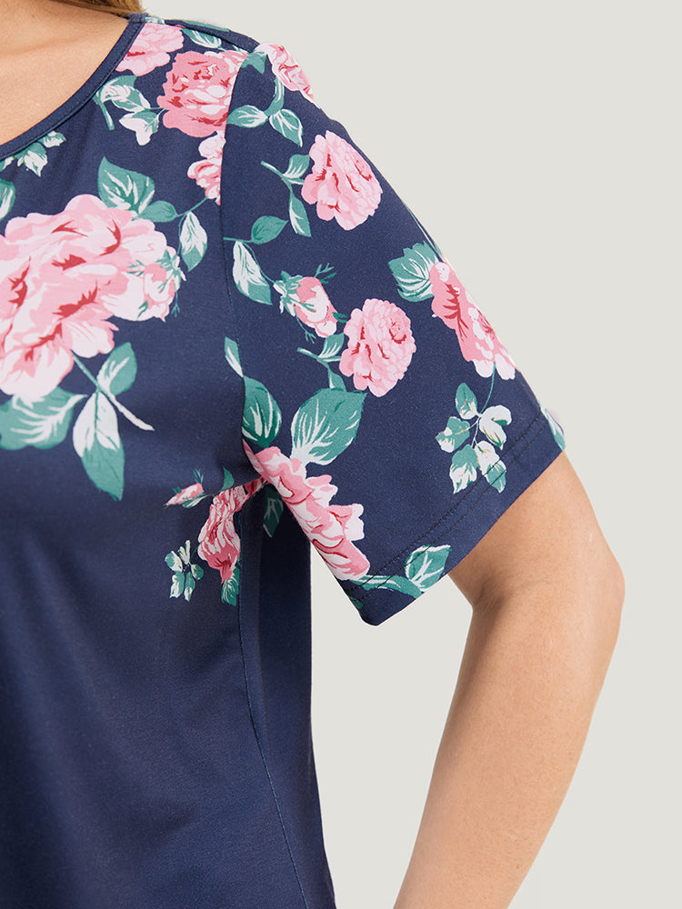 Floral Print Round Neck T-shirt