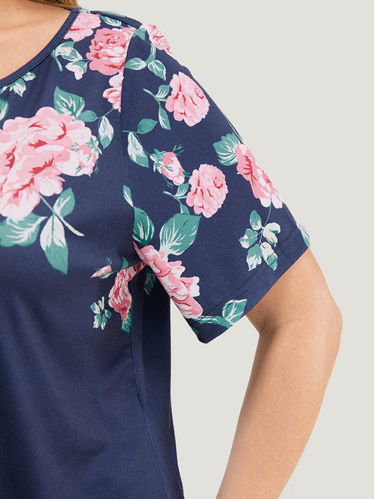 Floral Print Round Neck T-shirt