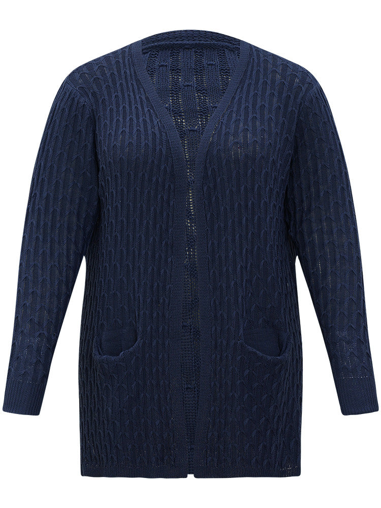 Plisse Pocket Open Front Split Side Cardigan