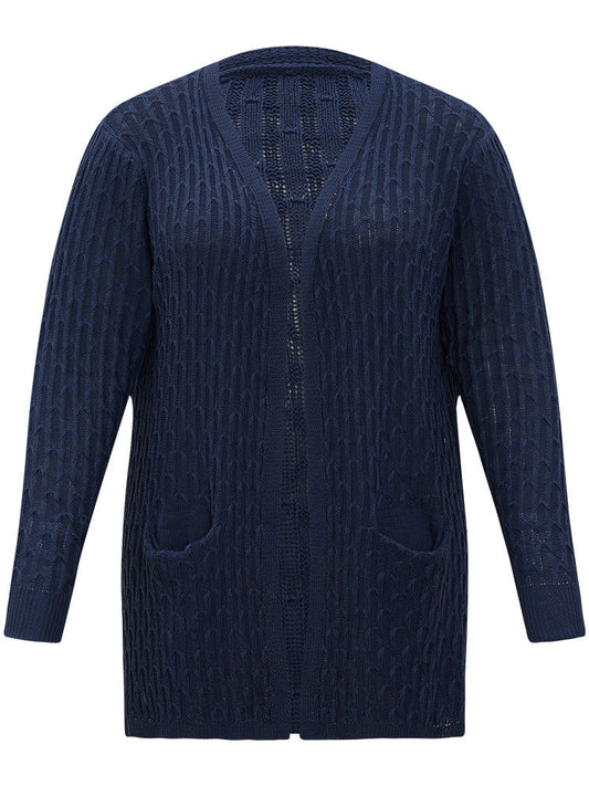 Plisse Pocket Open Front Split Side Cardigan