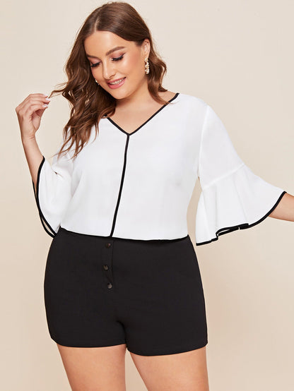 Bell Sleeve Contrast Binding Top