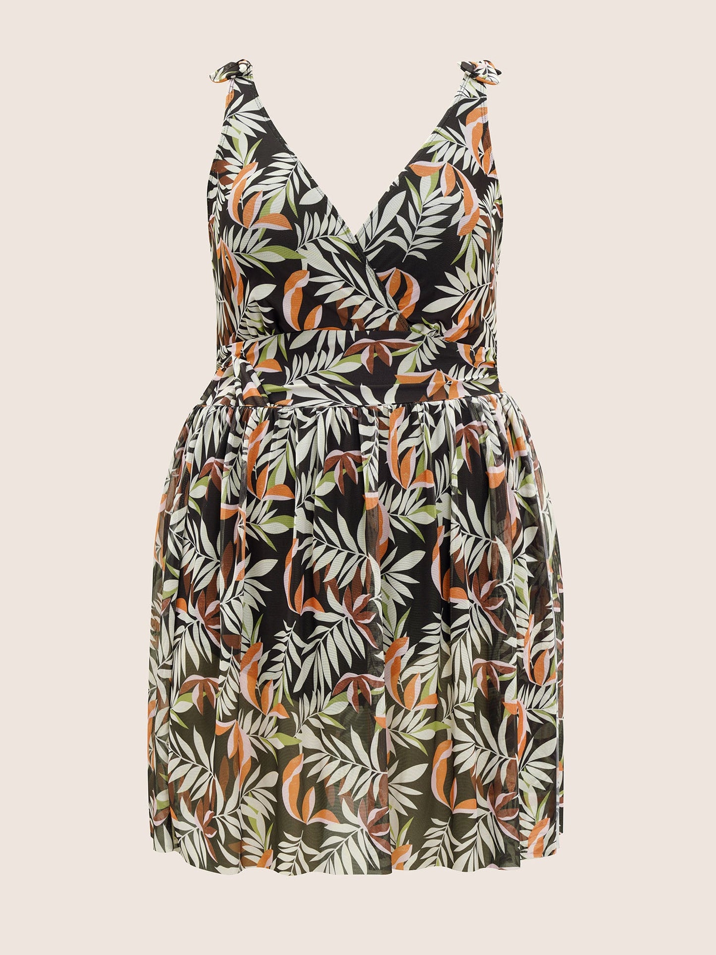 Tropical Print Gathered Split Hem Swim Dress