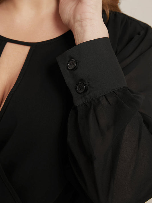 Plain Keyhole Round Neck Pocket Pleated Hem Dress