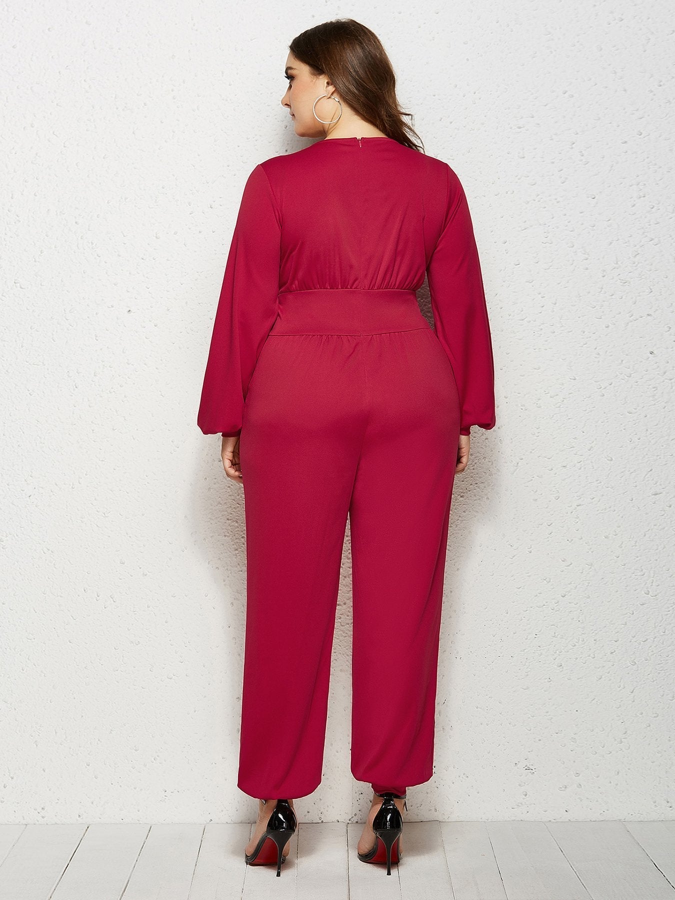 V-neck Wrap Solid Color Jumpsuits