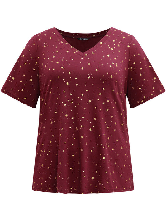 Star Polka Dot V Neck T-shirt