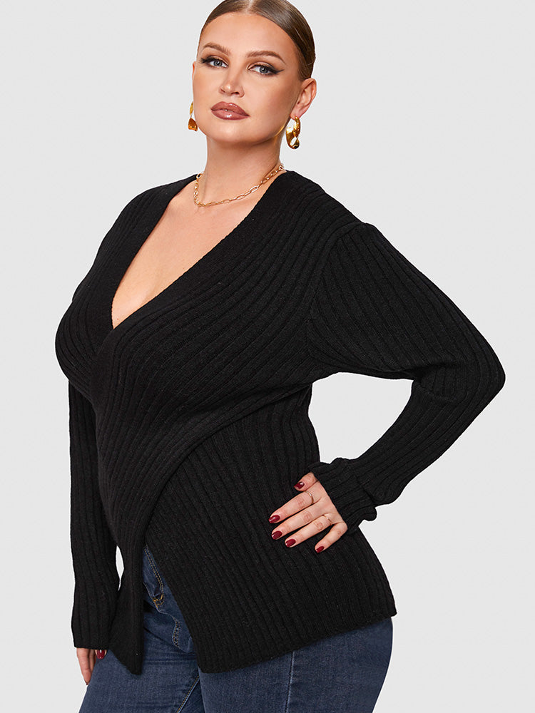 Ribbed Knit Crisscross Sweater