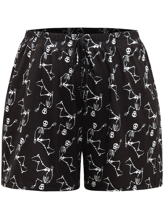 Halloween Skull Print Pocket Sleep Short