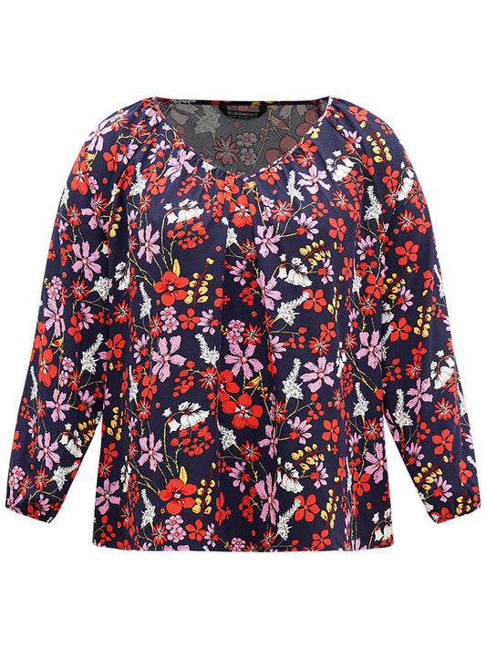 Floral Print Gathered Lantern Sleeve Blouse