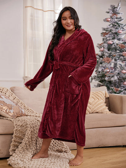 Pocket Belted Plush Wrap Robe Dress