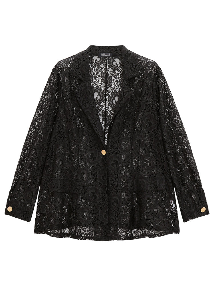Halloween Plain Lapel Collar Pocket Lace Buckle Detail Blazer