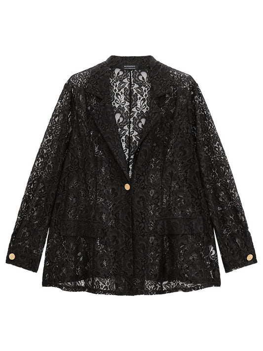 Halloween Plain Lapel Collar Pocket Lace Buckle Detail Blazer