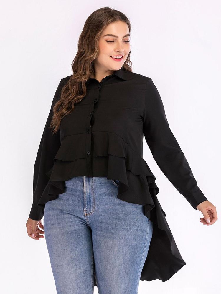 Irregular Ruffle Button Up Lapel Shirt