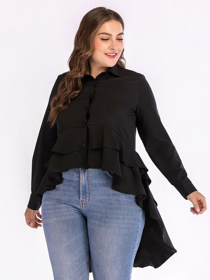 Irregular Ruffle Button Up Lapel Shirt