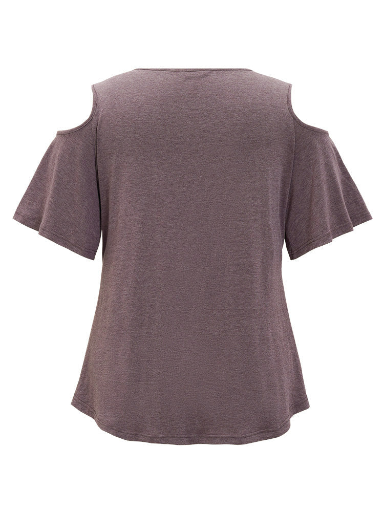 Plain Ruffles Cut Out Wrap Arc Hem T-shirt