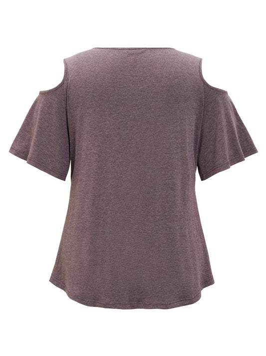 Plain Ruffles Cut Out Wrap Arc Hem T-shirt