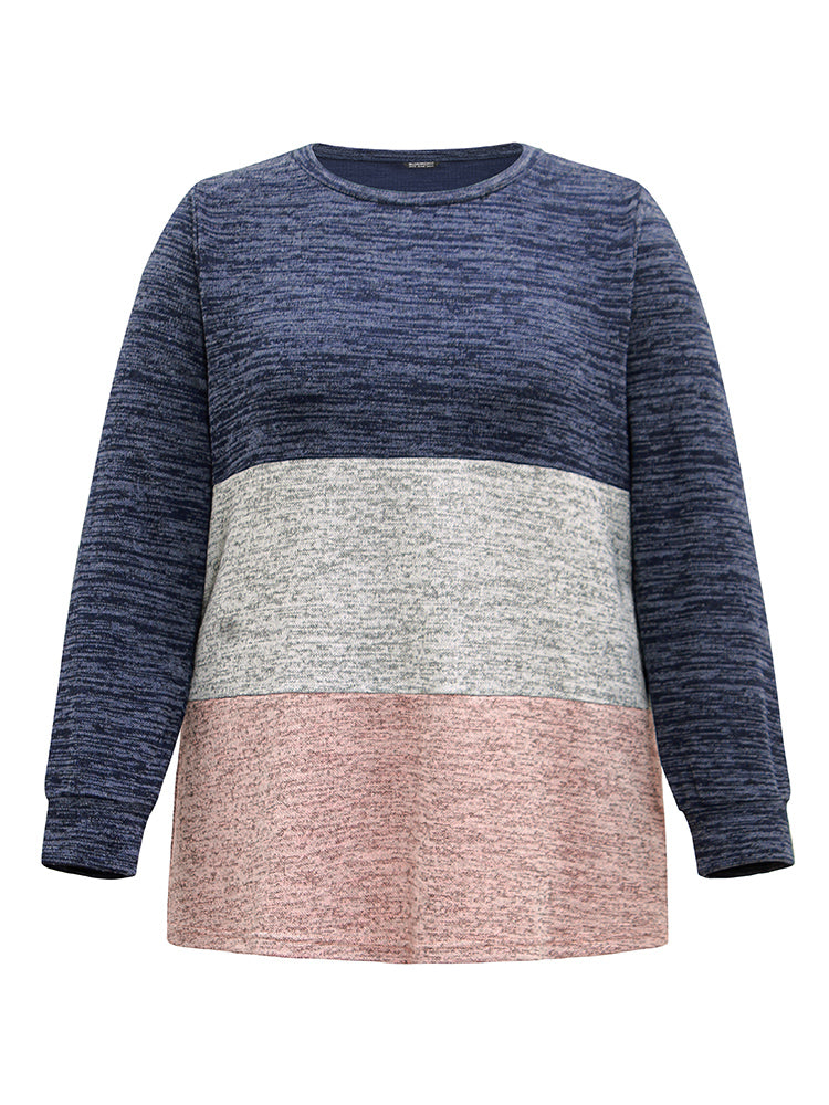 Colorblock Contrast Heather Crew Neck Sweatshirt