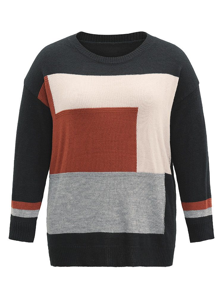 Asymmetrical Colorblock Contrast Drop Shoulder Pullover