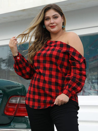 Plaid Off-shoulder Sexy Blouse