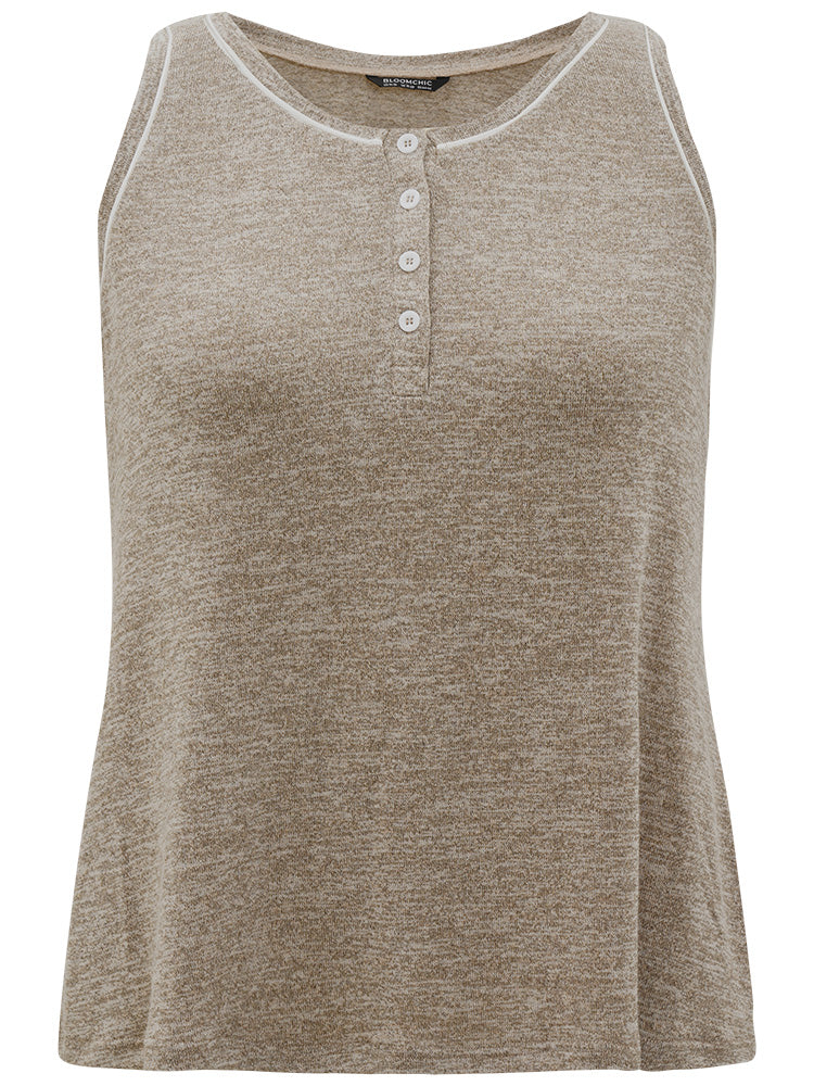 Contrast Button Through Seam Detail Sleep Tank Top