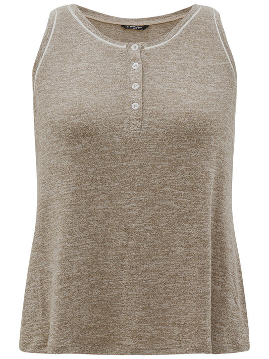 Contrast Button Through Seam Detail Sleep Tank Top
