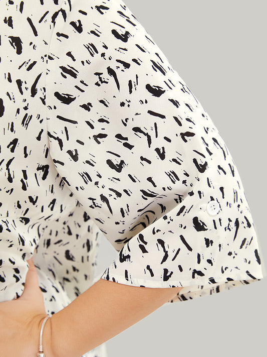 Allover Print Notched Flounce Sleeve Blouse